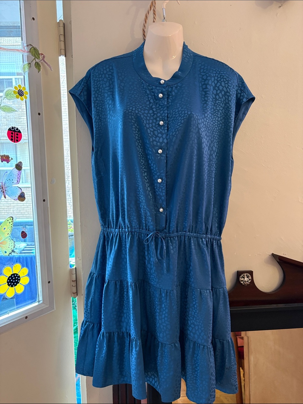 Rebecca Minkoff Deep Teal Button-Front Tiered Midi Dress
